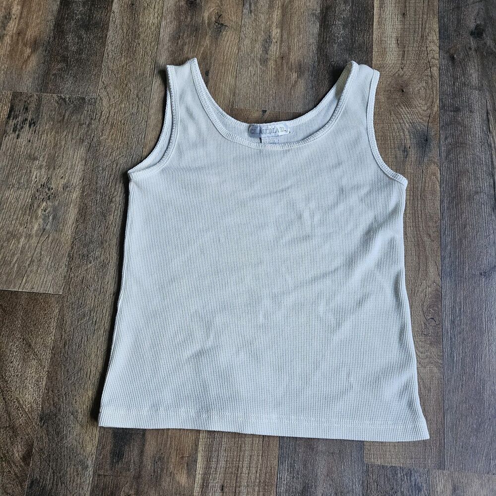 Vintage Claudia D Cream Ribbed Thermal Tank Top Coquette Fairycore Basic M